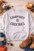 Campfires & Cocktails Crewneck Sweatshirt – Cozy Graphic Pullover | Fall & Winter Lounge Style