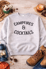 Campfires & Cocktails Crewneck Sweatshirt – Cozy Graphic Pullover | Fall & Winter Lounge Style