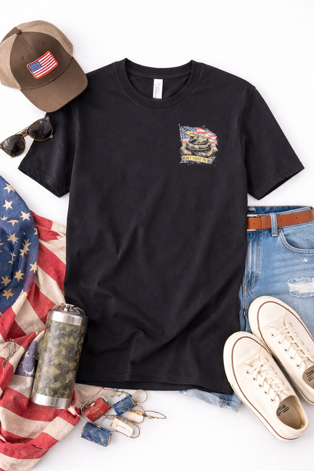 Don’t Tread on Me T-Shirt – Patriotic Graphic Tee | Vintage Snake American Flag Shirt