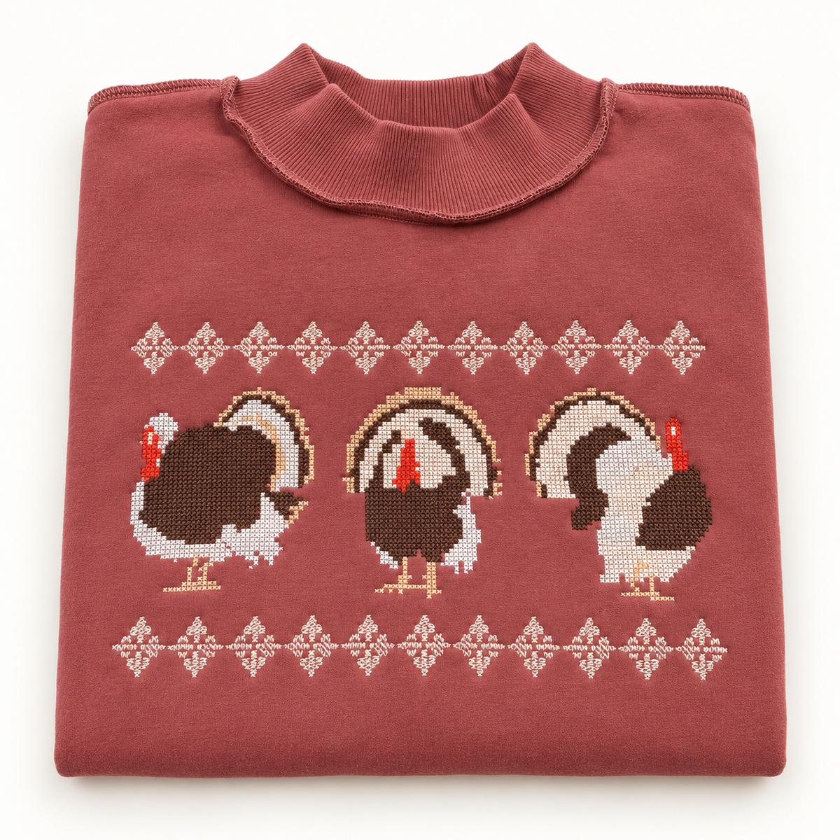 Cross Stitch Turkey Mockneck