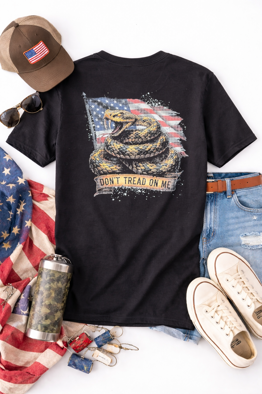 Don’t Tread on Me T-Shirt – Patriotic Graphic Tee | Vintage Snake American Flag Shirt