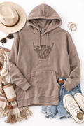 Highland Cow Hoodie – Western Graphic Pullover | Taupe Cozy Sweatshirt